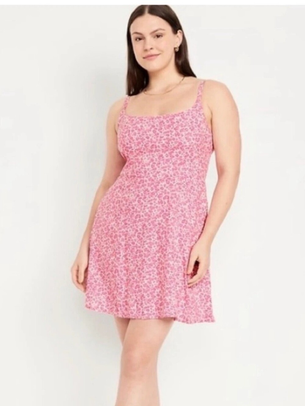 NWT Old Navy Pink White Floral Fit And Flare Linen Blend Mini Dress Size Small